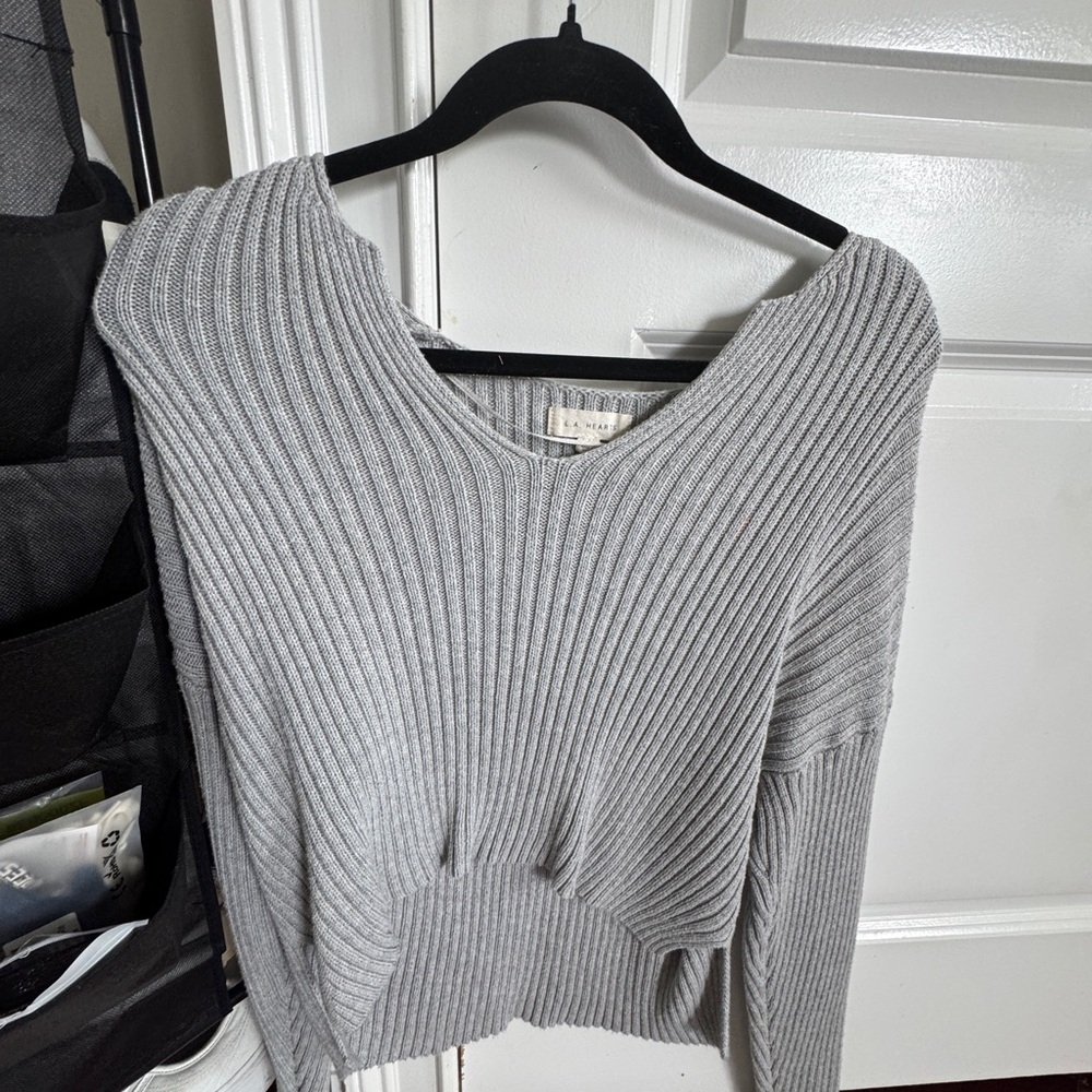 Pacsun La Hearts Gray V-Neck Ribbed Sweater